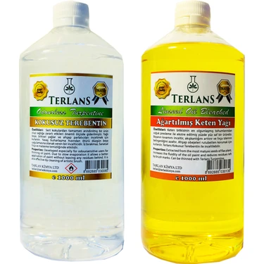 Terlans Kokusuz Terebentin Ve Resim Yağı (Keten Yağı) 2 X 1000 Ml Odourless Turpentine & Linseed