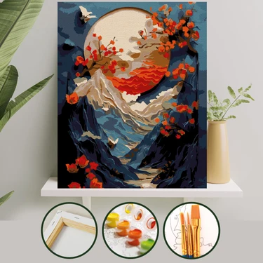 Palmiye Hobi Sanat Sayılarla Boyama Çıtalı Tuval Seti Fırça ve Boya Dahil 40x50 cm Dağ