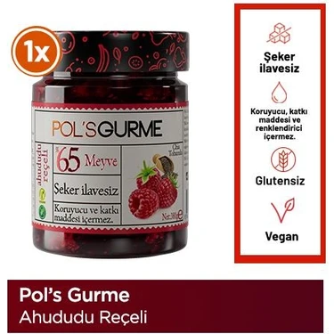 Pol'sGurme Ahududu Reçeli Chia Tohumlu Şeker İlavesiz %65 Meyve Oranlı 285