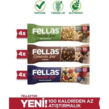 Fellas Granola Bar Protein Kaynağı (23 g) Karma Kutu (12