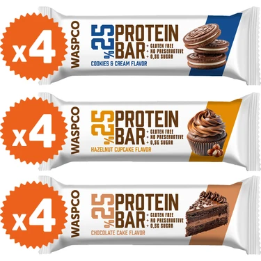 WaspCo Bitter Çikolata Kaplı Protein Bar Karma 36gr x 12 Adet (3