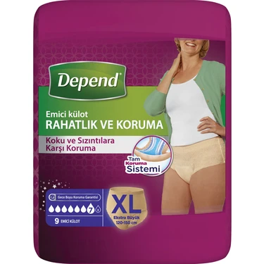 Depend Emici Külot Kadın XL Beden 9'lu Paket Ultra Güvenli Esnek Yan Bariyer ve Elastik