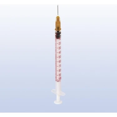 1 ml Insülin Kahverengi Iğneli (50 Adet) Enjektör Steril 1 cc Şırınga 13MM