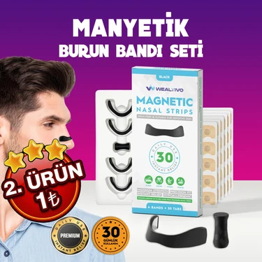 Wealtivo 30’lu Mıknatıslı Siyah Burun Bandı - Estetik, 2026 Manyetik Breath Horlamayı Azaltıcı