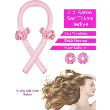 Deko Dekor Isısız Saç Şekillendirme Seti Pudra Pembe Saten Saç Sosisi Saç Bigudisi Seti Saç