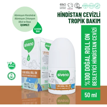 Siveno %100 Doğal Roll On Hindistan Cevizli Deodorant Ter Kokusu Önleyici Bitkisel Lekesiz Vegan 50