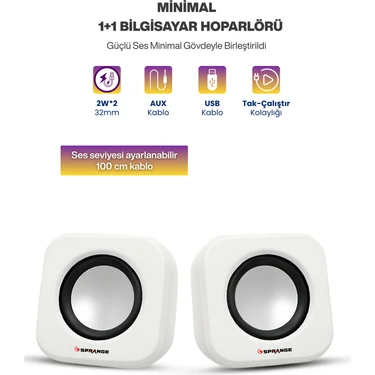 Sprange Tak Çalıştır 2'li USB Bilgisayar Hoparlörü – Güçlü Ses, Kompakt Tasarım, Ev-Ofis Kullanıma