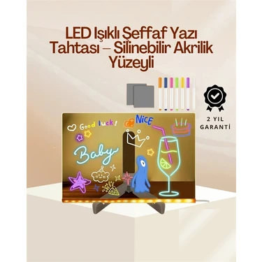 Twin Store Çocuklar İçin Renkli LED Mesaj Tahtası – Eğlenceli Neon Kalemli Silinebilir Akrilik