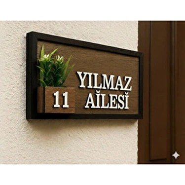 Pey Aksesuar Kişiye Özel Çiçekli Ahşap Kapı Numarası Kapı