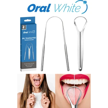 Oral White Paslanmaz Çelik Dil Temizleyici Ve Sıyırıcı 2 Parça Orta Sertlikte Fırça