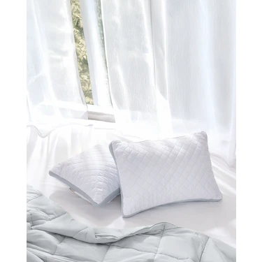 Madame Coco 2'li Klimalı Yastık - Beyaz/Açık Gri - 50x70