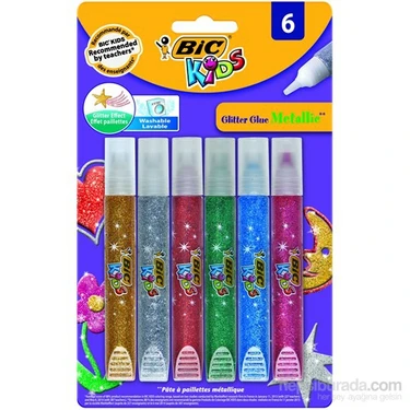 BIC Simli Metalik Yapıştırıcı 6'lı Çok Renkli Kolay Uygulama İçin Şeffaf