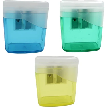 Ark Kalemtıraş Çift Hazneli Kapaklı 3 Adet Mavi Renkli 5 cm x 4,5 cm x 2,5 cm