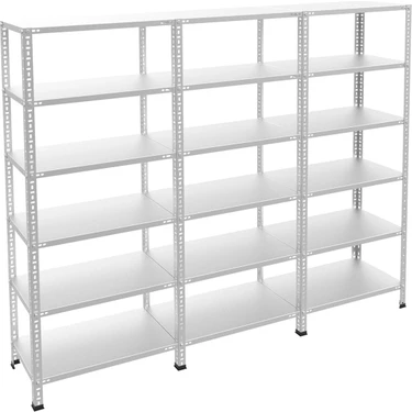 Rafburada 6 Katlı 3'lü Galvaniz Çelik Raf - Depo, Arşiv, Kiler, Dosya, Market Rafı - 31x60 cm-200