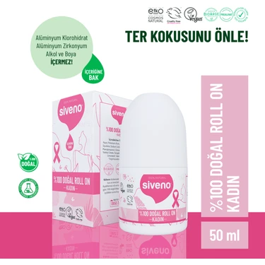 Siveno %100 Doğal Roll On Kadın Deodorant Koku Önleyici Bitkisel Leke Bırakmayan Vegan 50