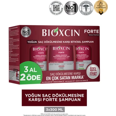 Bioxcin Forte Şampuan Tüm Saç Tipleri İçin 3x300ml - Yoğun Dökülme Şampuanı Avantajlı