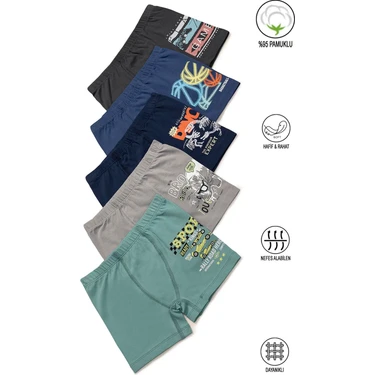 Özkan Underwear Özkan 31802 5'li Paket Erkek Çocuk Pamuklu Karışık Renkli Desenli Yumuşak Rahat