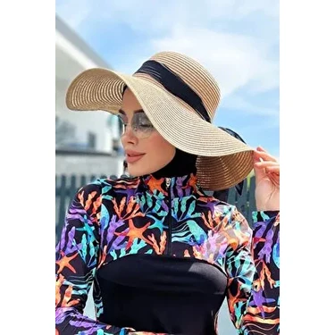 Remsa Mayo Hasır Şapka Kurdele Detaylı Camel Renkli Polyester Malzeme ile Şıklık