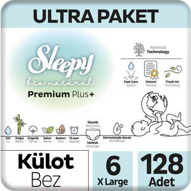 Sleepy Bio Natural Premium Plus Ultra Paket Külot Bez 6 Numara Xlarge 128