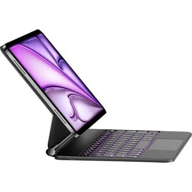 Fogy Ipad Air 11 Inç 2024 M2 Çipli Uyumlu Magic Keyboard Touchpad RGB Işıklı Türkçe Q Klavyeli
