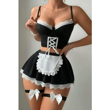 Bella Notte Siyah Fransız Model Hizmetçi Kostüm Kadın L - XL Beden Şık
