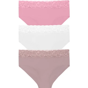 Suwen 3 Lü Pamuklu Dantelli Yüksek Bel Slip