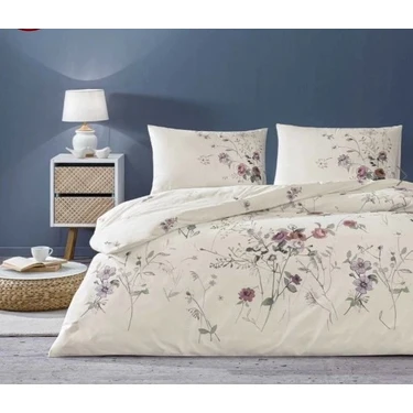 Taç Kiara Ranforce Çift Kişilik Nevresim Takımı %100 Pamuk Ekru Çiçek Desenli 200x220