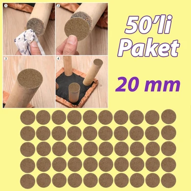 Glaswen Yapışkanlı Yuvarlak Keçe Masa Sandalye Parke Zemin Ayak Koruyucu Kaydırmaz 20 mm Keçesi