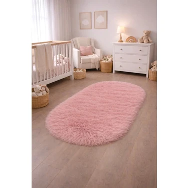 Saymine Kuzu Post Peluş Premium Elips Model Yumuşak Tüylü Halı -
