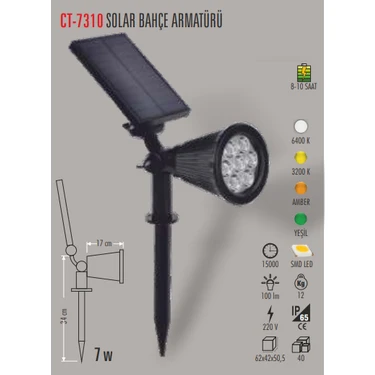 Cata Ct-7310 7W Solar Bahçe Armatürü