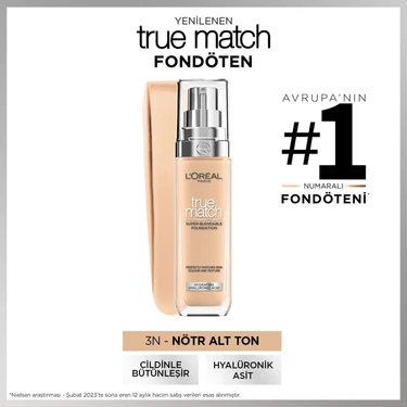 L'Oréal Paris True Match Bakım Yapan Fondöten - 3N Nötr Alt
