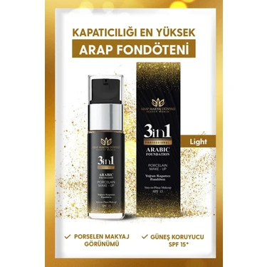 Arap Makyaj Dünyası Yoğun Kapatıcı Fondöten Light SPF 15 Güneş Koruyucu 30 ml Pratik