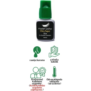 Master Lashes İpek Kirpik Yapıştırıcısı Yeşil Kapaklı 5ml Yumuşak Uygulama ve Uzun Süre