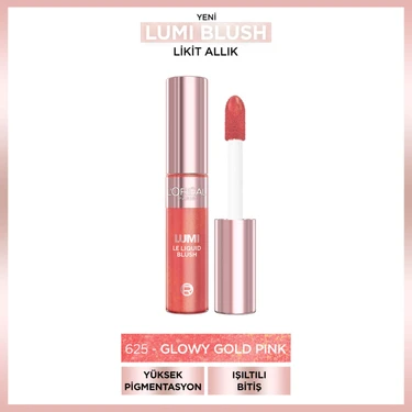 L'Oréal Paris Lumi Blush 625 Glowy Gold Pink Likit Allık Yüksek Pigmentasyon ve Işıltılı