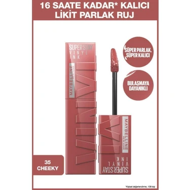 Maybelline New York Super Stay Vinyl Ink Uzun Süre Kalıcı Şeftali Tonlu Likit Parlak Ruj 35