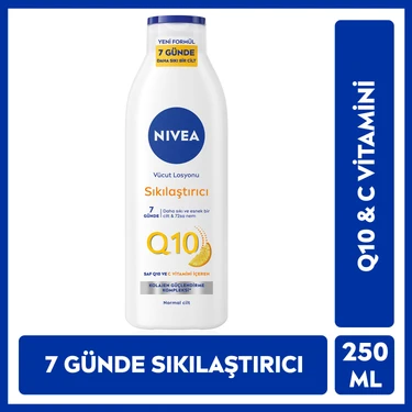 NIVEA Vücut Losyonu Q10 + C Vitamini 250ml, 48 Saat Vücut Nemlendirme, 10 Günde Sıkılaşma, Normal