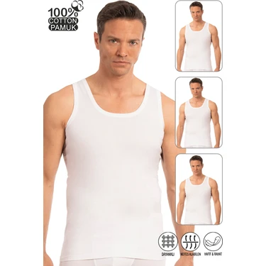 Özkan Underwear Özkan 0050 3'lü Paket Erkek %100 Pamuklu Süprem Esnek Rahat Kalın Askılı