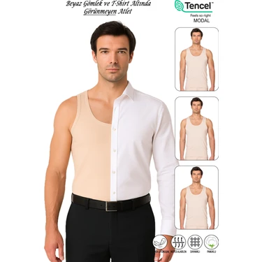 Özkan Underwear Özkan 10852 3'lü Paket Erkek Premium Esnek Kumaş Pamuklu Modal Kalın Askılı