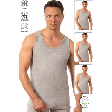 Özkan Underwear Özkan 0050 3'lü Paket Erkek %100 Pamuklu Süprem Esnek Rahat Kalın Askılı