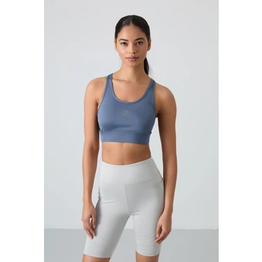 Tommy Life Petrol Çapraz Sırt Detaylı Slim Fit U Yaka Pedli Kadın Spor Büstiyer -