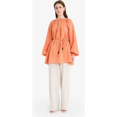 DeFacto Keten Karışımlı Wide Leg Geniş Paça Flamlı Pantolon