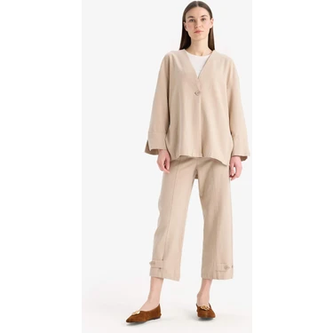 DeFacto Keten Karışımlı Basic Kısa Paça Harem Pantolon