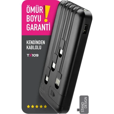 Powerway  10.000 Mah Kablolu Dijital Göstergeli 10.000 Mah Garantili Dahili Stand TX109 Siyah