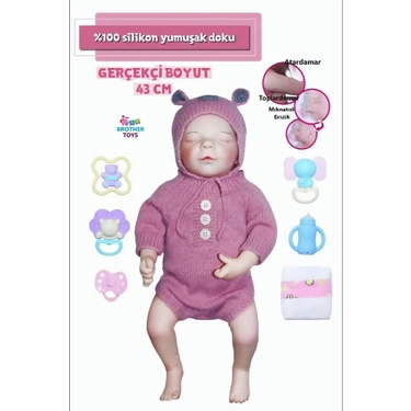 Brother Toys Gerçekçi Et Bebek 43 cm Gerçek Detaylı %100 Silikon Yumuşak Vücut