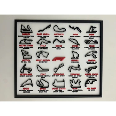 F1 Pistleri 3D Çerçeve - Formula 1 Yarış Pisti Dekoratif