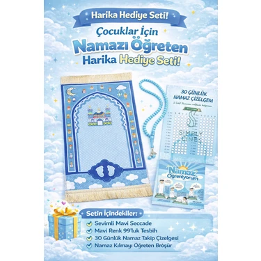 Simply Line Namaz öğreniyorum ve çizelgesi tesbih hediyeli Büyük Boy 45X90 Kız Erkek Çocuk Namaza