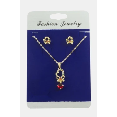Pileli Store Kalp Fiyong Zirkon Taşlı Set