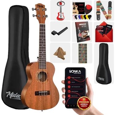 Midex CT-24MC Set Maun Concert Ukulele (Capo Metod Nota Sticker Askı
