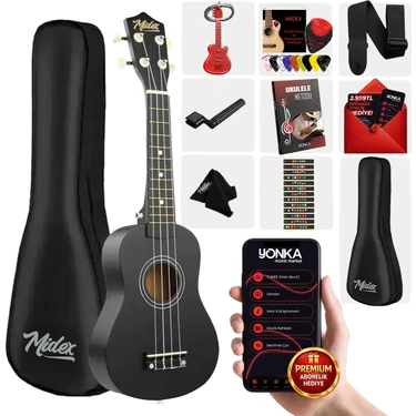 Midex Ukx-901bk Siyah Soprano Ukulele (Askı Çanta Metod