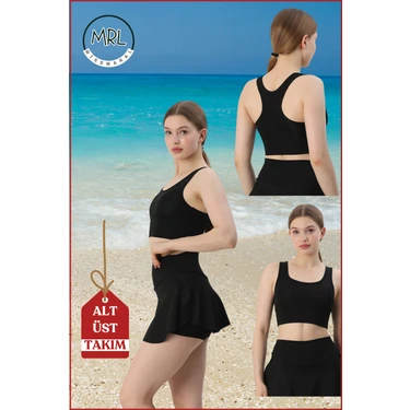 Kadın Siyah Alt-Üst Takım Şort & Crop Denizde Havuzda Sporda Casual / Günlük Kullanım